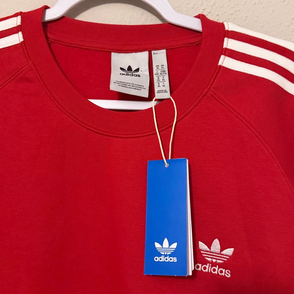 Adidas 3 Stripes Crewneck pullover sweater Mens XL Red New - Picture 2 of 5